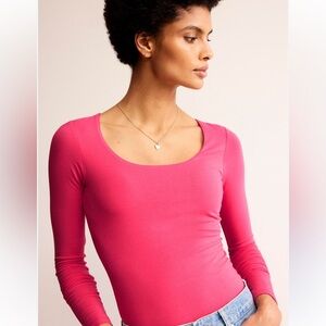 Boden Women's Long Sleeve Scoop Neck Top - Bright Pink NWOT